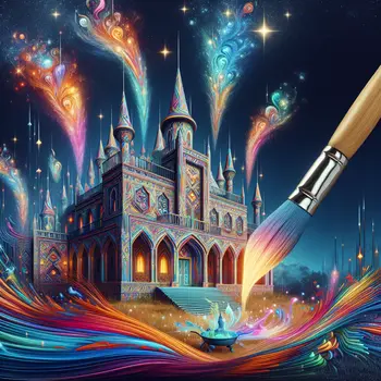 In my dream, I'm renovating a castle with floating, luminous paintbrushes.