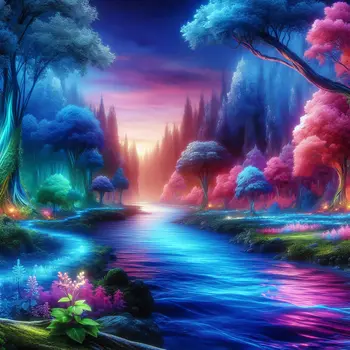 In my dream, a shimmering river flowed through a lush, vibrant forest.