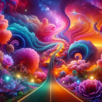 In my dream, a winding road disappeared into a vibrant, swirling sky.