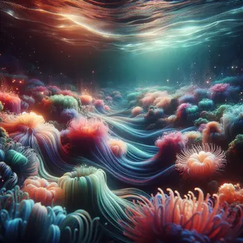 In my dream, vibrant sea anemones danced gracefully beneath shimmering ocean waves.