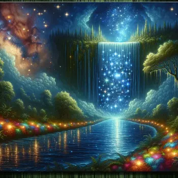 In my dream, a waterfall shower cascaded stars, reflecting shimmering memories around me.