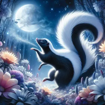 In my dream, a skunk danced under a glowing moonlit sky.