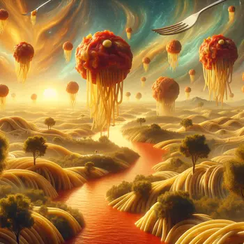 In my dream, spaghetti flowed like rivers, cascading through a tomato sauce landscape.