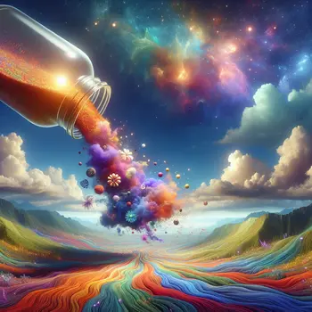 In a dream, a giant spice jar spilled colors across a swirling sky.