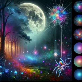 In a dream, spiders wove shimmering webs beneath a glowing moonlight.