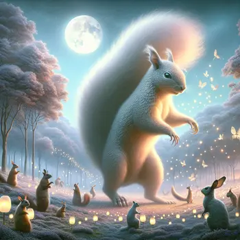 In a dream, a giant squirrel danced under shimmering moonlight, enchanting everyone.