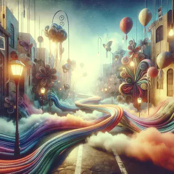 In a dream, streets twisted like ribbons, leading to forgotten memories and laughter.