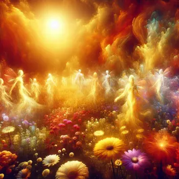 In the dream, golden sunlight danced through vibrant flowers, illuminating forgotten memories.