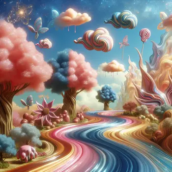 In my dream, rivers of syrup flowed beneath candy-colored trees, shimmering joyfully.