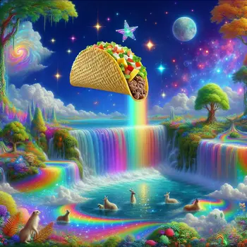 In my dream, a giant taco floated above a rainbow waterfall.