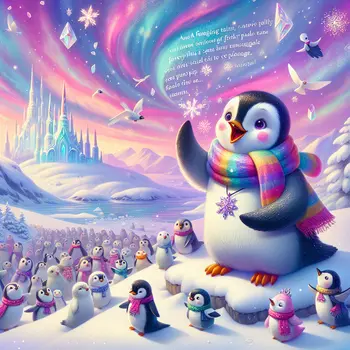 In my dream, a talking penguin narrated a whimsical adventure through snow.