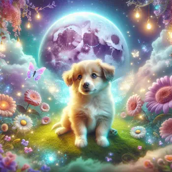 In a dream, a talking puppy shared secrets under a shimmering moonlight.