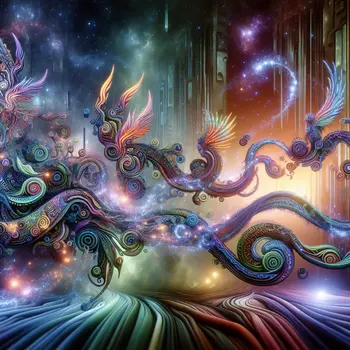 In a dream, colorful tattoos come alive, swirling around in mesmerizing patterns.