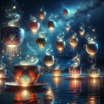 In my dream, floating tea cups danced under a sparkling, starry sky.