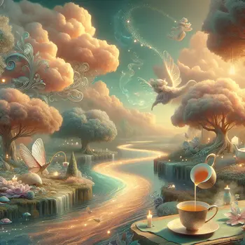 In the dream, clouds poured warm tea, filling rivers of golden liquid.