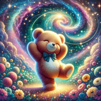 In the dream, the teddy bear danced under a sky filled with stars.