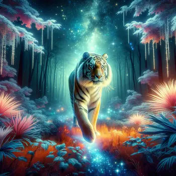 In my dream, a majestic tiger roamed through a moonlit forest clearing.