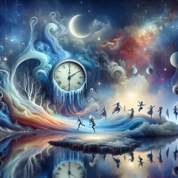 In the dream, clocks melted; time danced like shadows in moonlight. In the dream, clocks melted; time danced like shadows in moonlight.