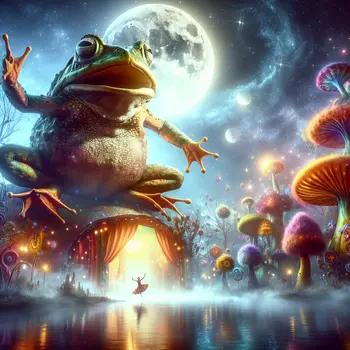 In the dream, a giant toad danced under a glowing moonlight.