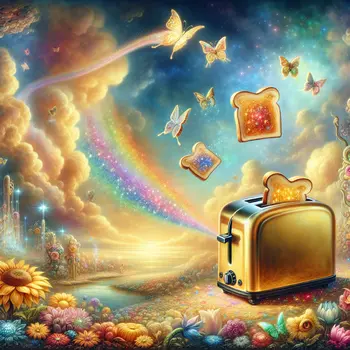 In my dream, a golden toaster danced, releasing rainbow-colored toast into air.