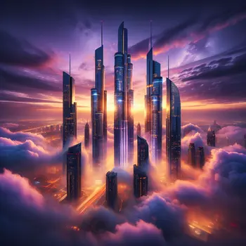 In my dream, towering skyscrapers pierced clouds, glimmering like giants against twilight.