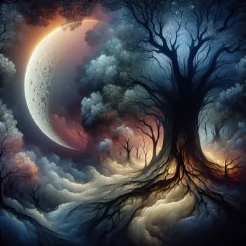 In the dream, towering trees whispered secrets beneath a moonlit sky.