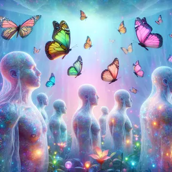 In the dream, butterflies emerged from cocooned figures, heralding vibrant transformation.