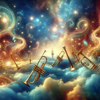 In a dream, golden trumpets echoed melodies beneath a starlit, dancing sky.