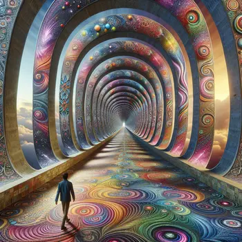 In my dream, I endlessly turned-left down a spiraling, kaleidoscopic corridor.