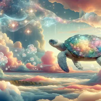 In my dream, a giant turtle floated through clouds, guiding me gently.