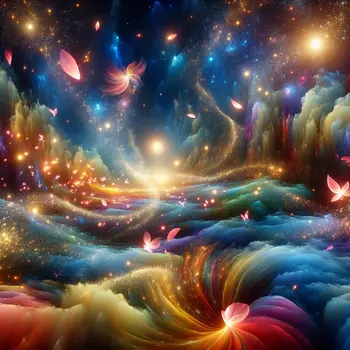 In my dream, swirling twinkling petals danced beneath a luminous, starry sky.