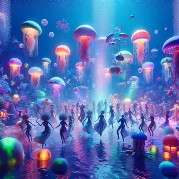 In my dream, colorful jellyfish illuminated an underwater dance party, swirling joyfully.