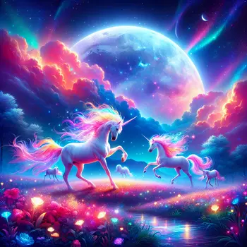 In a vibrant dream, unicorns danced under a moonlit sky, shimmering brightly. In a vibrant dream, unicorns danced under a moonlit sky, shimmering brightly.