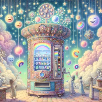 In a dream, a vending machine dispensed rainbows and laughter instead of snacks.