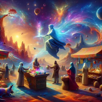 In the dream, Vendor floated above a bustling market, distributing colorful, magical wares.