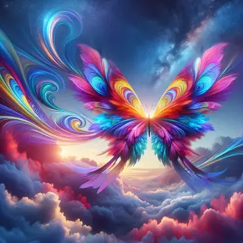 In a dream, vibrant colorful wings fluttered gracefully, painting the sky alive. In a dream, vibrant colorful wings fluttered gracefully, painting the sky alive.