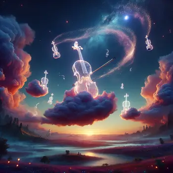 In a dream, violins float like clouds, serenading the night sky's whispers.