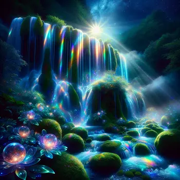 In the dream, a cascading waterfall sparkled beneath a glowing moonlit sky.