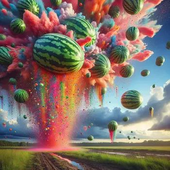 In my dream, giant watermelons rained down, splashing vibrant colors everywhere.