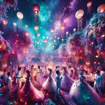 In my dream, a whimsical wedding unfolds under shimmering stars and laughter.