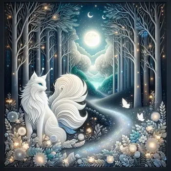 In my dream, a mystical white cat guided me through a moonlit forest.