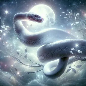 In the dream, a white snake coiled around shimmering moonlit branches, whispering secrets.