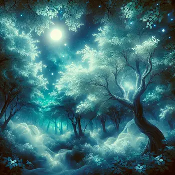 In the dream, wind whispers secrets through rustling leaves under a silver moon.