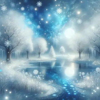 In a winter dream, snowflakes danced, blanketing the quiet, moonlit landscape.