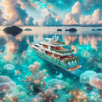 In my dream, a luxurious yacht glided through sparkling turquoise waters, captivating me. In my dream, a luxurious yacht glided through sparkling turquoise waters, captivating me.