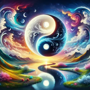 In the dream, swirling yin and yang danced under a glowing moonlight.